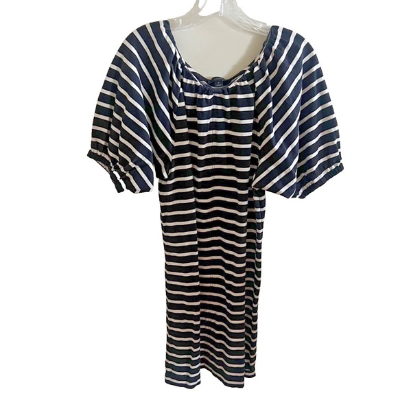 J. Crew Dress Sz‎ M Puff Sleeve Striped Black White Nautical Cotton Comfortable - Picture 1 of 6